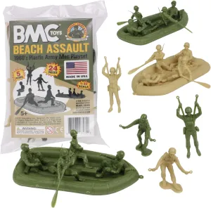 BMC Marx Plastic Army Men Beach Assault - Green vs Tan 24pc WW2 US Soldiers - Made in USA