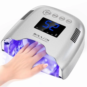 BOLASEN Cordless Rechargeable UV Nail Lamp - UV Light for Gel Nails with Metallic Reflector & Metal Base, 54W Portable Wireless LED Nail Dryer, Professional Fast Charger Curing Lamp for Salon, Sliver