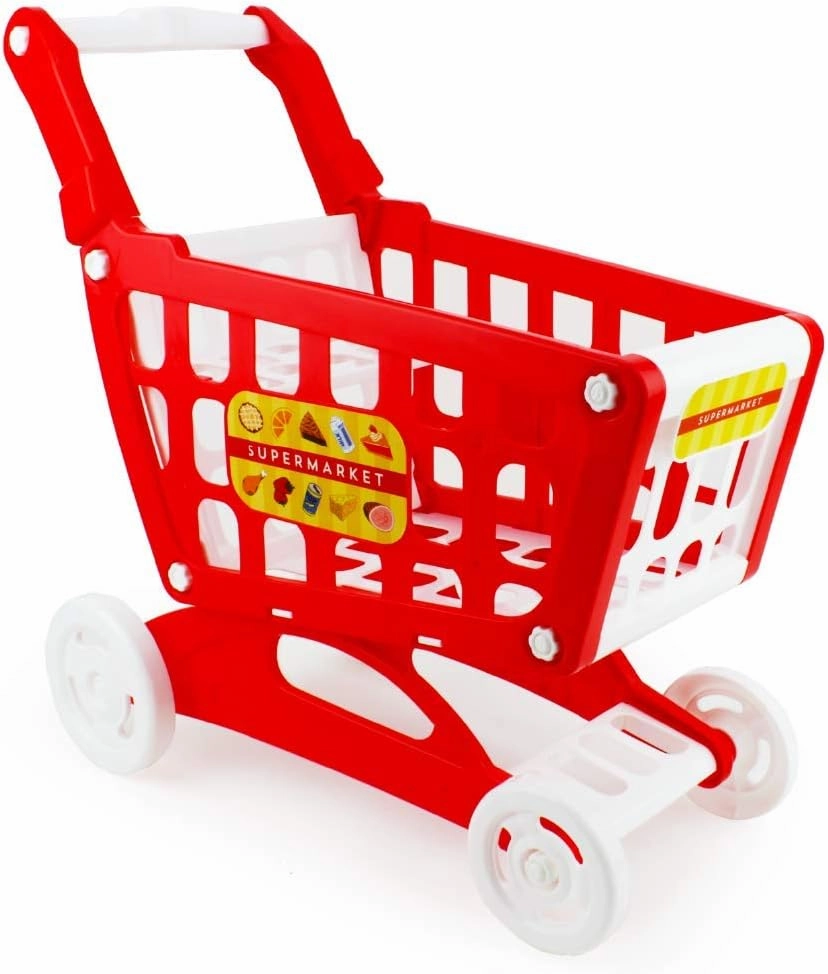 Boley Mart Red Shopping Cart Toy for Kids and Toddlers - Pretend Play Grocery Shopping Cart with Wheels - 20x18 inches - Easy Assembly - Child-Safe and Durable - Ages 3 