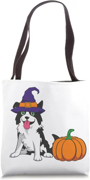 Border Collie Witch's Hat Halloween Tote Bag