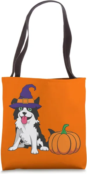 Border Collie Witch's Hat Halloween Tote Bag