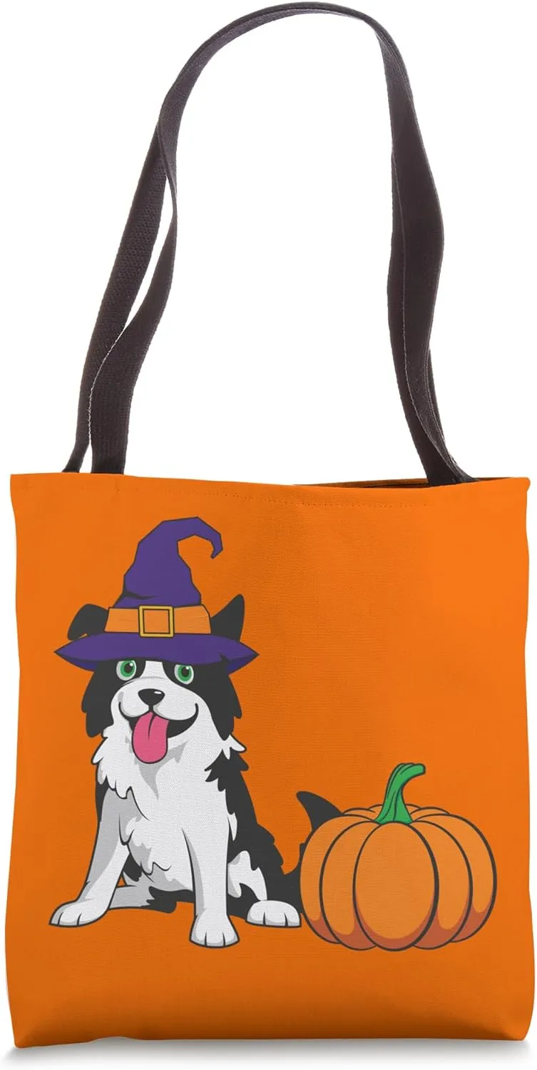 Border Collie Witch's Hat Halloween Tote Bag