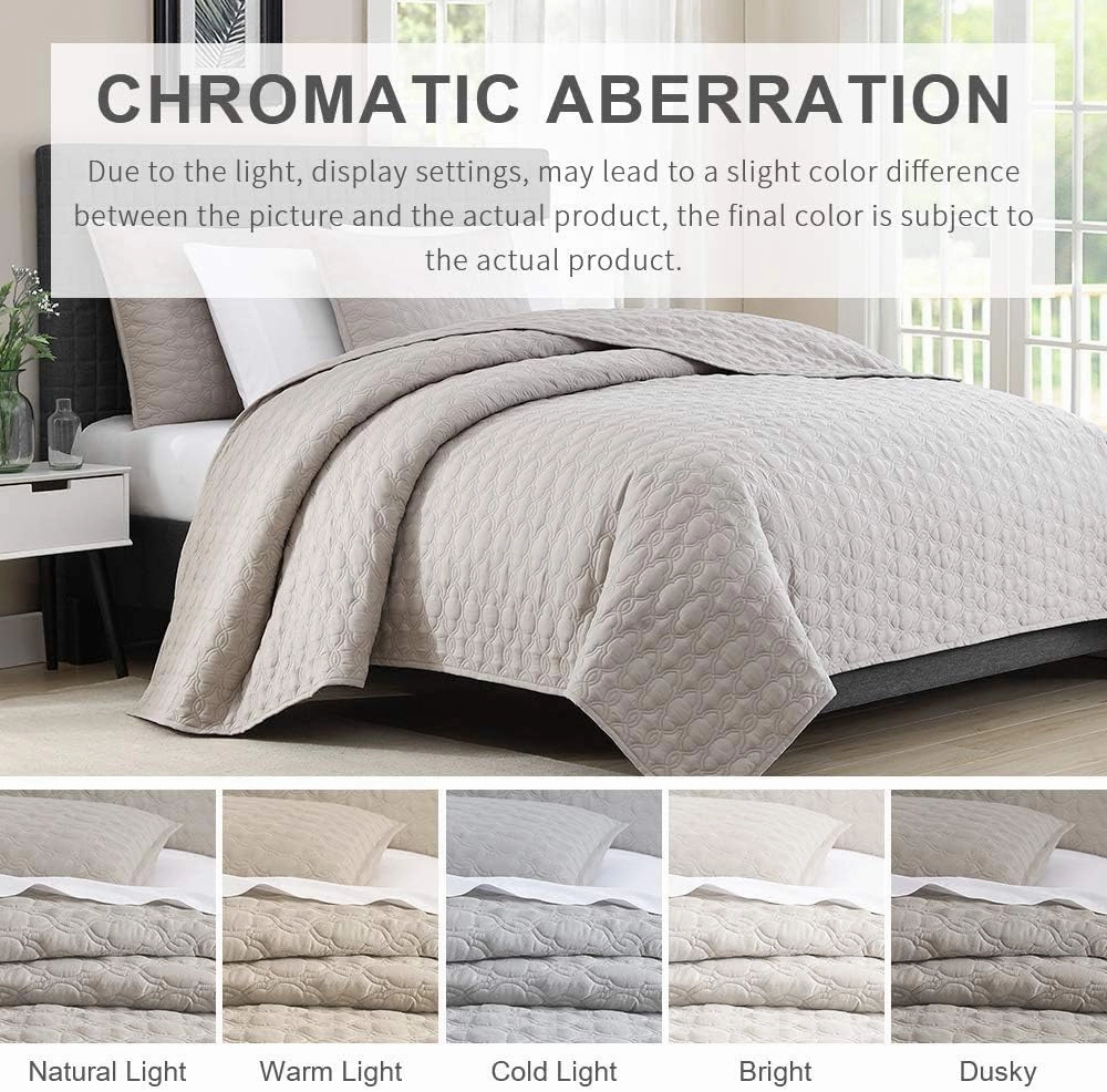 BOURINA Quilt Set Coverlet Set Quilting Bedspread 3-Piece Quilt Set Microfiber Lightweight, Queen 90" x 92" Beige