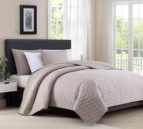BOURINA Quilt Set Coverlet Set Quilting Bedspread 3-Piece Quilt Set Microfiber Lightweight, Queen 90" x 92" Beige