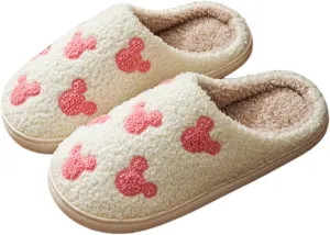 Bow Slippers for Women & Men - Floral Memory Foam Plush Slippers, Cute Cartoon Design, Warm Fluffy Fur Lined, Indoor Outdoor House Home Bedroom Shoes