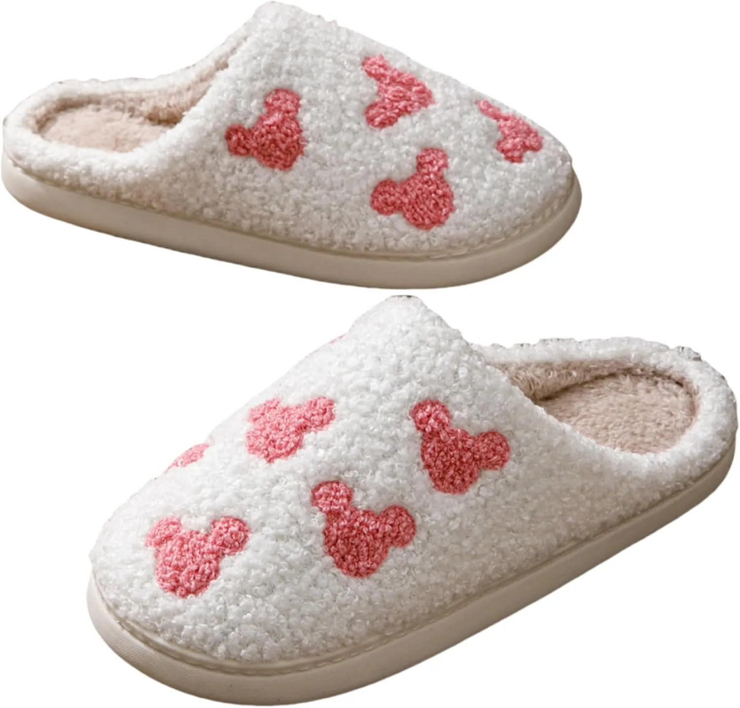 Bow Slippers for Women & Men - Floral Memory Foam Plush Slippers, Cute Cartoon Design, Warm Fluffy Fur Lined, Indoor Outdoor House Home Bedroom Shoes