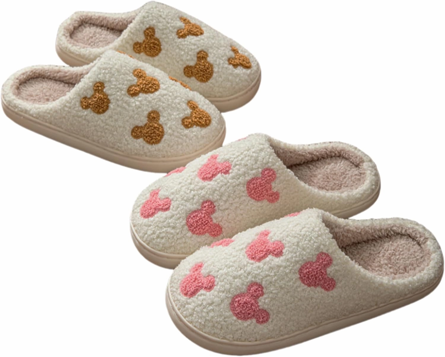 Bow Slippers for Women & Men - Floral Memory Foam Plush Slippers, Cute Cartoon Design, Warm Fluffy Fur Lined, Indoor Outdoor House Home Bedroom Shoes