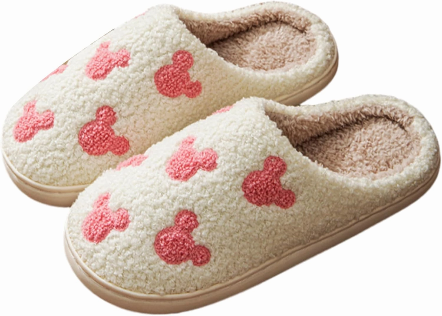 Bow Slippers for Women & Men - Floral Memory Foam Plush Slippers, Cute Cartoon Design, Warm Fluffy Fur Lined, Indoor Outdoor House Home Bedroom Shoes