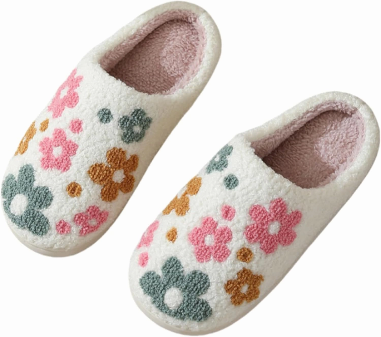 Bow Slippers for Women & Men - Floral Memory Foam Plush Slippers, Cute Cartoon Design, Warm Fluffy Fur Lined, Indoor Outdoor House Home Bedroom Shoes