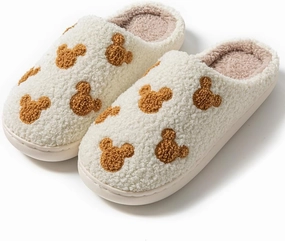 Bow Slippers for Women & Men - Floral Memory Foam Plush Slippers, Cute Cartoon Design, Warm Fluffy Fur Lined, Indoor Outdoor House Home Bedroom Shoes