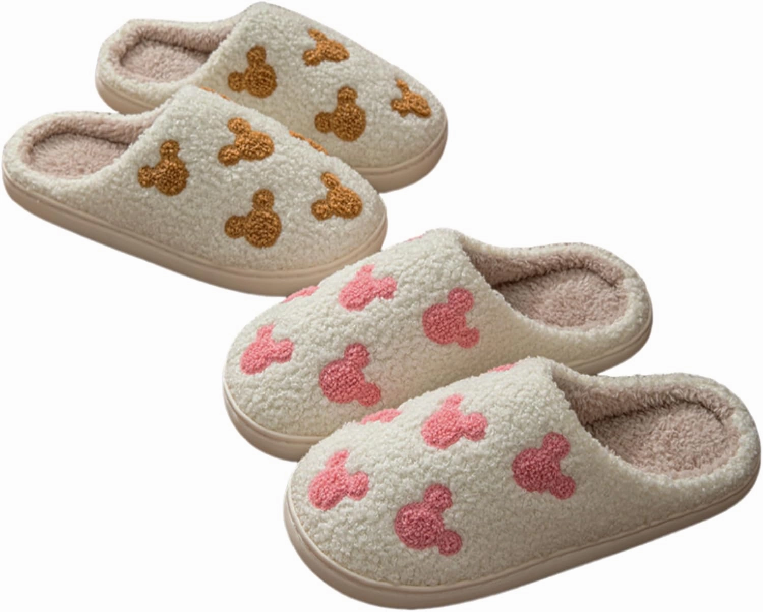 Bow Slippers for Women & Men - Floral Memory Foam Plush Slippers, Cute Cartoon Design, Warm Fluffy Fur Lined, Indoor Outdoor House Home Bedroom Shoes