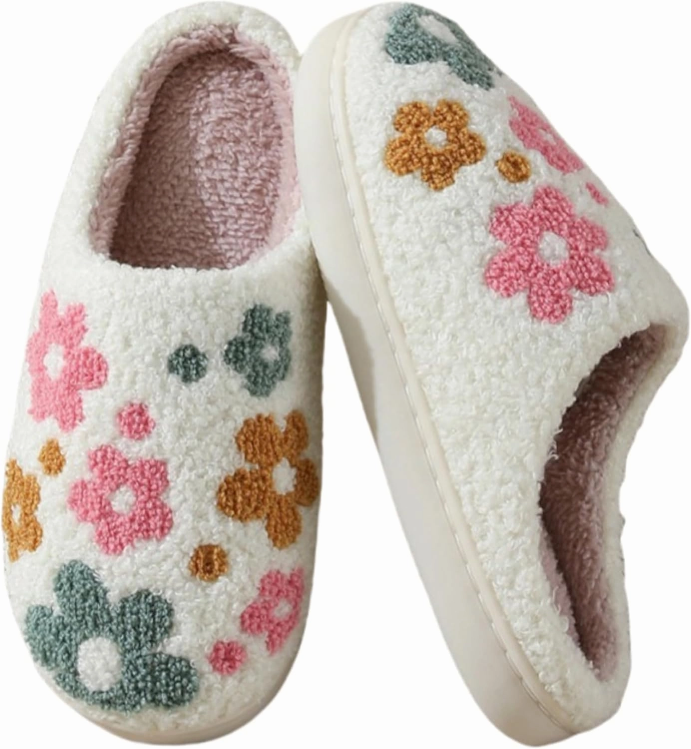 Bow Slippers for Women & Men - Floral Memory Foam Plush Slippers, Cute Cartoon Design, Warm Fluffy Fur Lined, Indoor Outdoor House Home Bedroom Shoes
