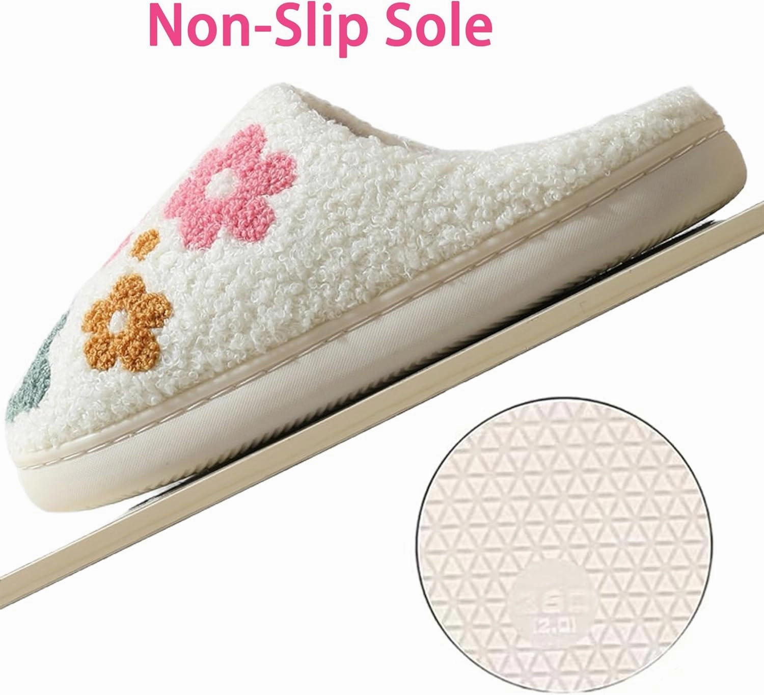 Bow Slippers for Women & Men - Floral Memory Foam Plush Slippers, Cute Cartoon Design, Warm Fluffy Fur Lined, Indoor Outdoor House Home Bedroom Shoes