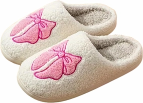 Bow Slippers for Women & Men - Floral Memory Foam Plush Slippers, Cute Cartoon Design, Warm Fluffy Fur Lined, Indoor Outdoor House Home Bedroom Shoes