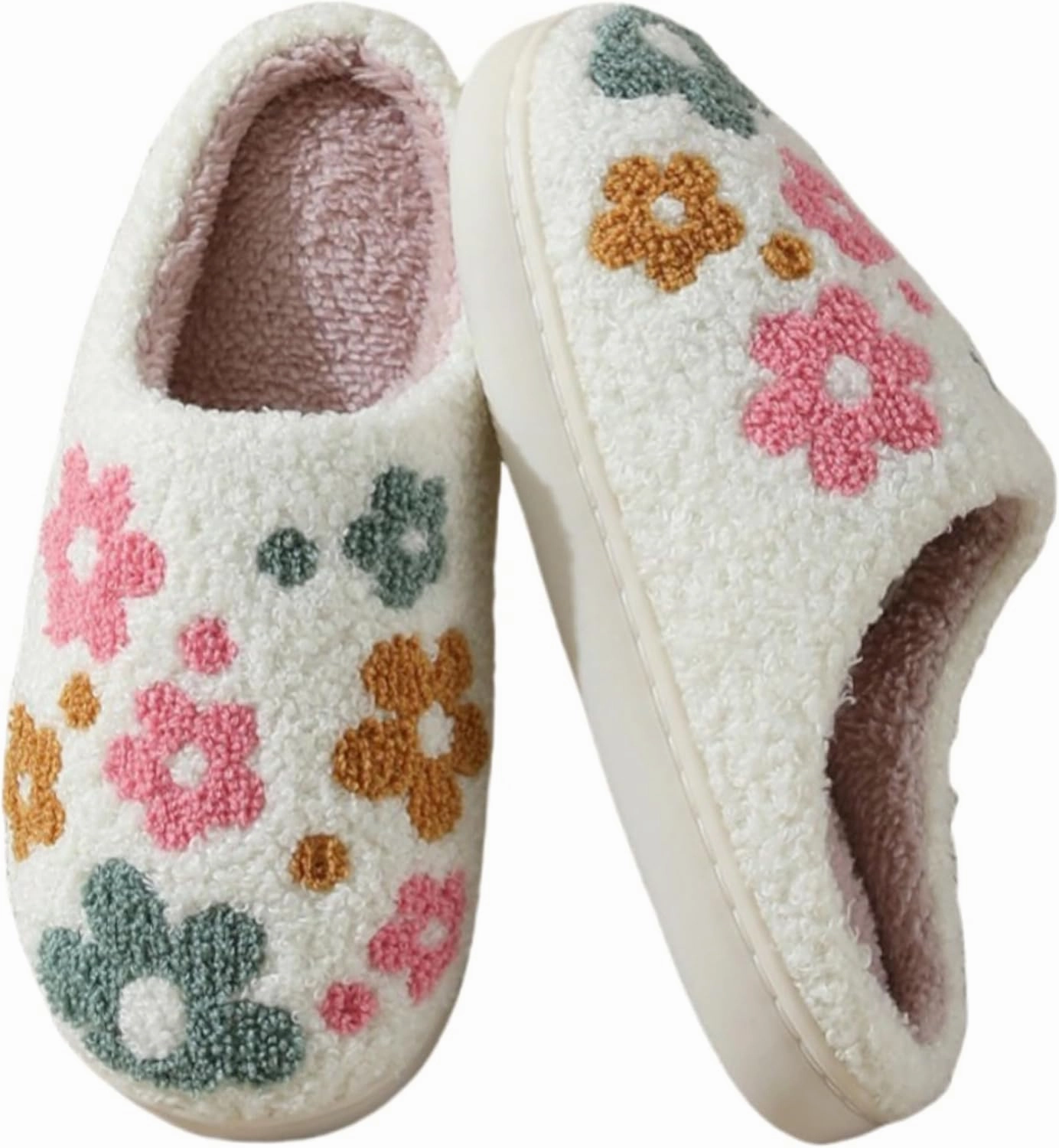 Bow Slippers for Women & Men - Floral Memory Foam Plush Slippers, Cute Cartoon Design, Warm Fluffy Fur Lined, Indoor Outdoor House Home Bedroom Shoes