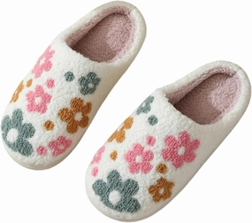 Bow Slippers for Women & Men - Floral Memory Foam Plush Slippers, Cute Cartoon Design, Warm Fluffy Fur Lined, Indoor Outdoor House Home Bedroom Shoes