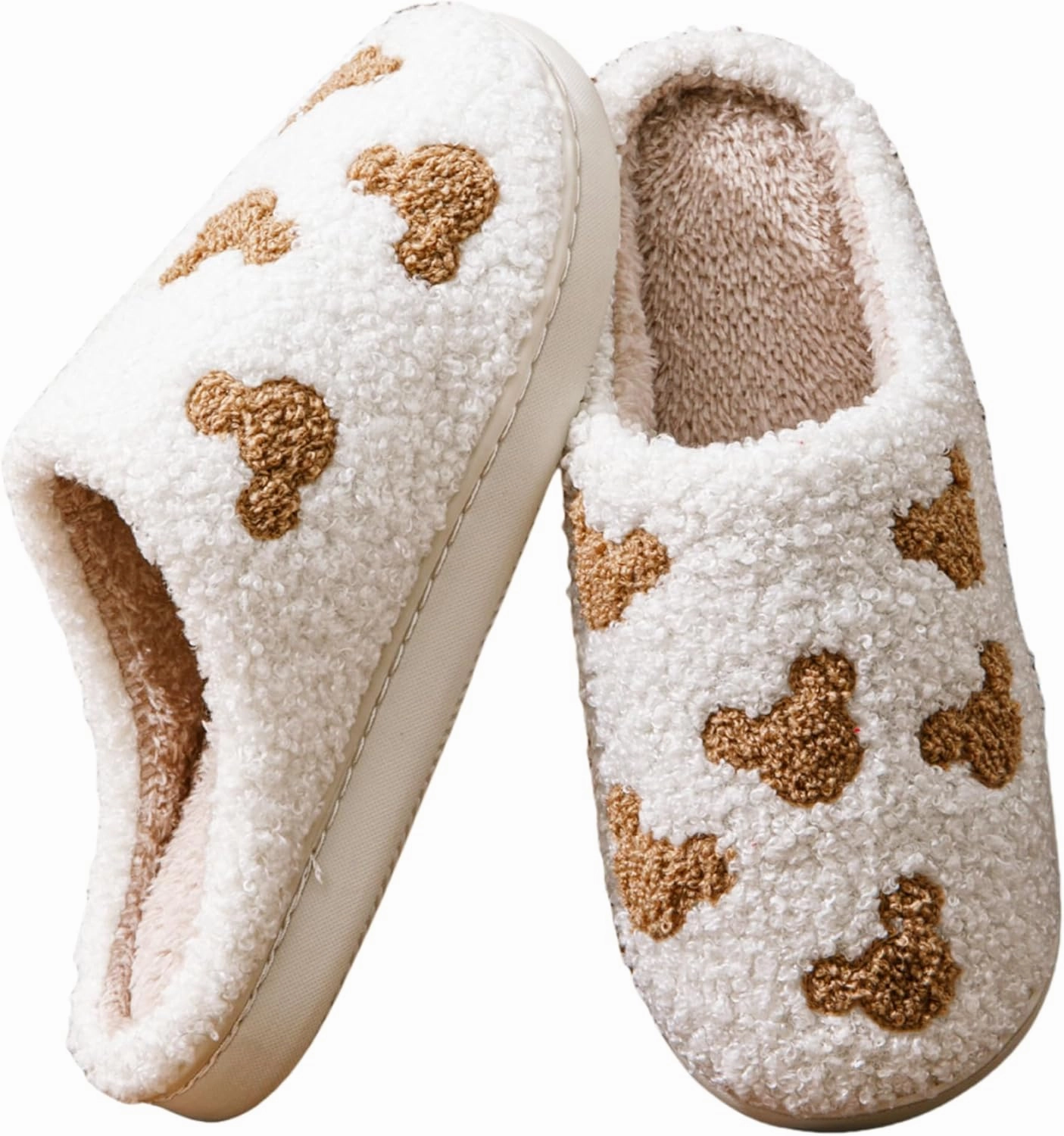 Bow Slippers for Women & Men - Floral Memory Foam Plush Slippers, Cute Cartoon Design, Warm Fluffy Fur Lined, Indoor Outdoor House Home Bedroom Shoes