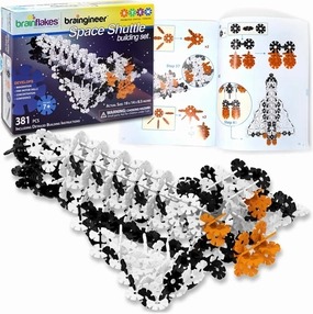 Brain Flakes Space Shuttle Building Set with Detailed Step by Step Instructions Booklet - 381 Pieces - Wheels and Axles Included - Construct a 19 Inch Large Space Ship - Ages 7  Years Old