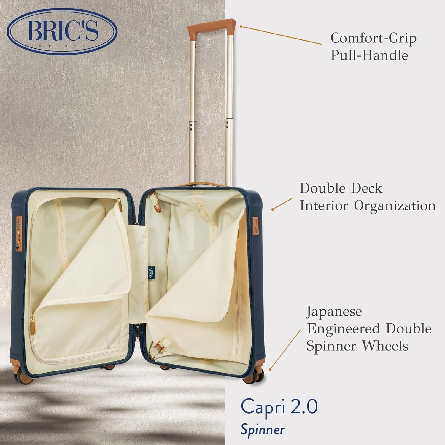Bric's Capri 2.0 21-Inch Spinner - Luxury Carry On Luggage With Spinner Wheels - Lightweight Suitcases with Wheels Made From Durable Polycarbonate - Matte Blue