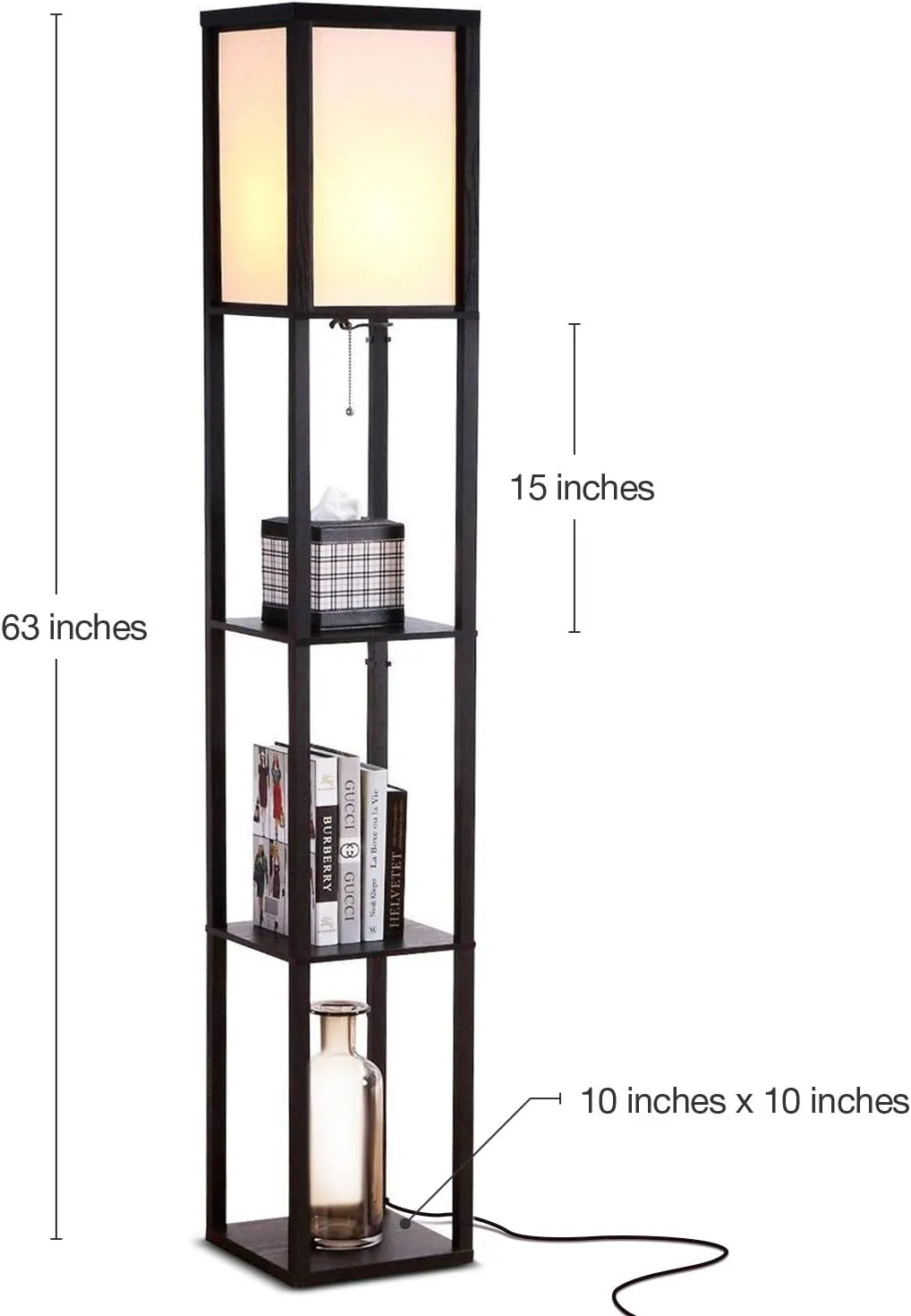 Brightech Maxwell - Modern Shelf Floor Lamp with Shade and LED Bulb Corner Display Lamps Shelves for Living Room, Bedroom Office Black