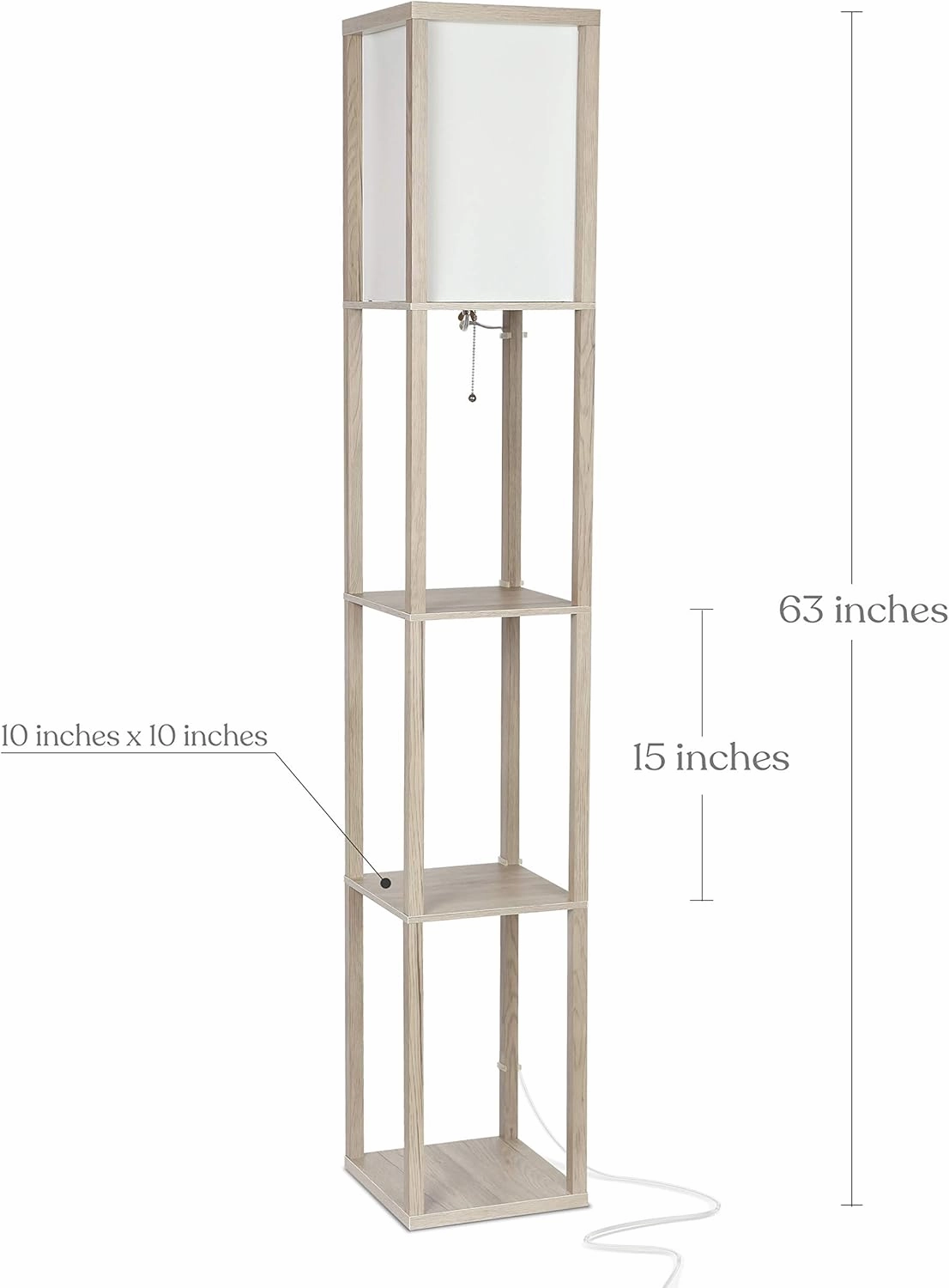 Brightech Maxwell - Modern Shelf Floor Lamp with Lamp Shade and LED Bulb - Coner Display Floor Lamps with Shelves for Living Room, Bedroom and Office - Rustic Wood