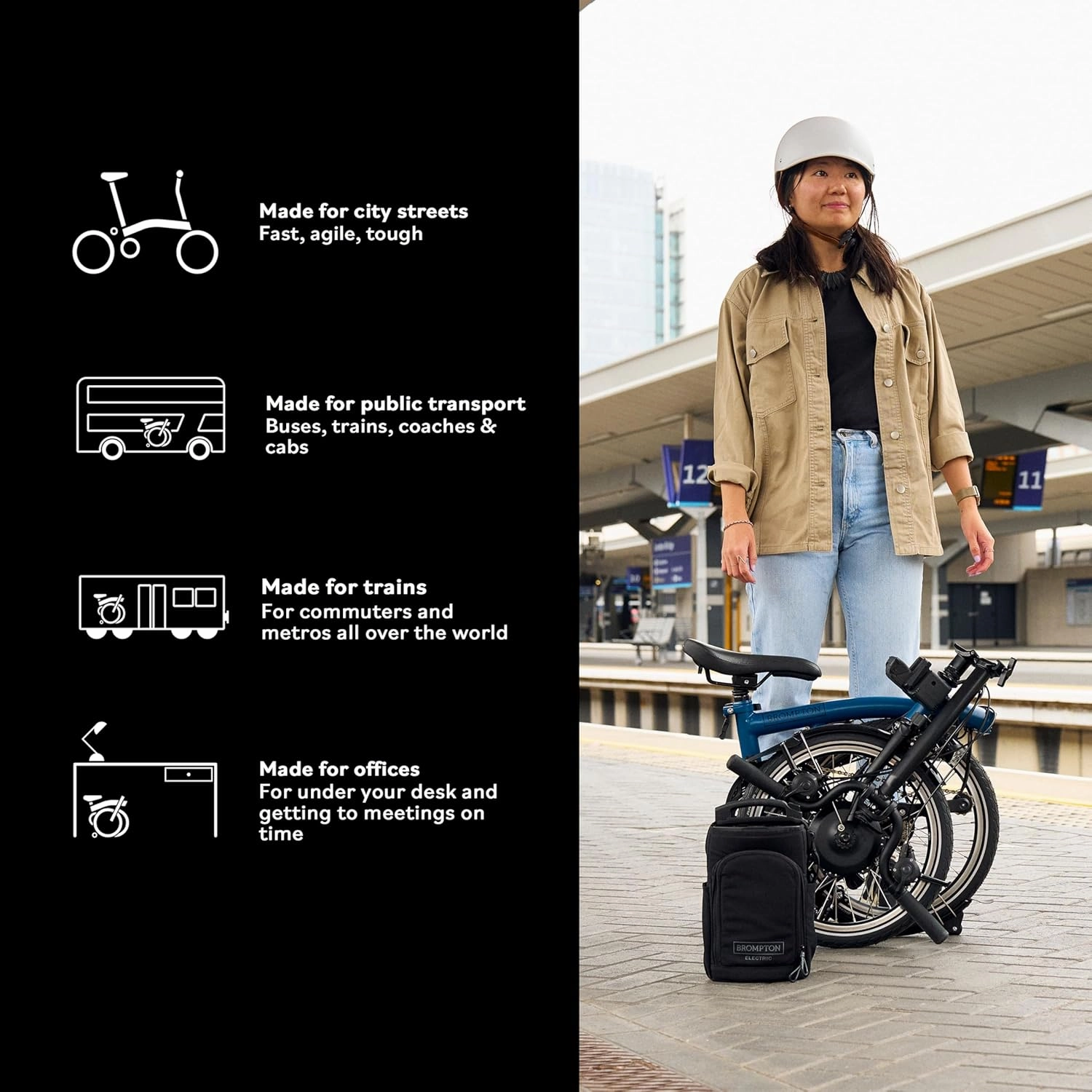 Brompton Electric Folding Bike for Adults C Line 12-Speed | Compact, Lightweight, Pedal-Assist Commuter E-Bike