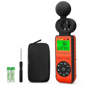 BTMETER BT-881W Heat Stress Meter Anemometer, Digital Indoor/Outdoor WBGT (Wet Bulb Globe Temperature) Meter with Wind Speed, Ambient Temp, Humidity Tester