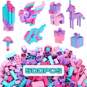 Building Bricks Set,Classic Colors Building Blocks Toys,Compatible with All Major Brands,Birthday Gift for Kids (Pink-Purple)