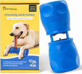Bully Stick Holder for Dog, Improved Chew Holder Bone Holder Toy, Ultimate Secure Heavy Duty, Safety Device to Prevent Choking, Fits Various Bully Sticks and Dog Sizes, Blue