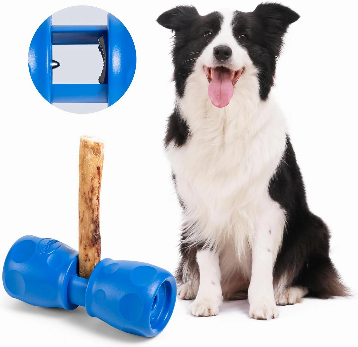 Bully Stick Holder for Dog, Improved Chew Holder Bone Holder Toy, Ultimate Secure Heavy Duty, Safety Device to Prevent Choking, Fits Various Bully Sticks and Dog Sizes, Blue