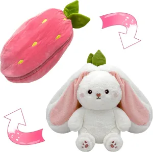 Bunny Stuffed Animal, Strawberry Reversible Cuddle Bunny Plush Doll with Zipper, Cute Soft Rabbit Toys Pillow for Kids and Adults, Easter Bunnies Plushies Gifts (13.80 inches)