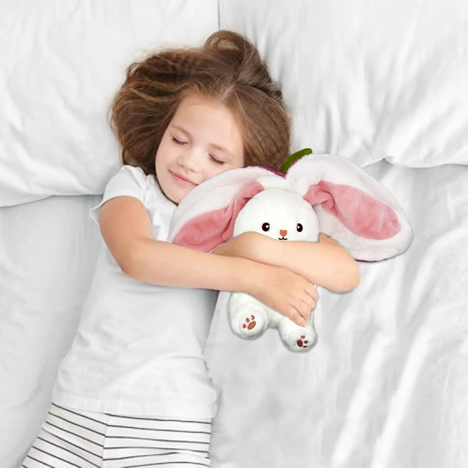 Bunny Stuffed Animal, Strawberry Reversible Cuddle Bunny Plush Doll with Zipper, Cute Soft Rabbit Toys Pillow for Kids and Adults, Easter Bunnies Plushies Gifts (13.80 inches)