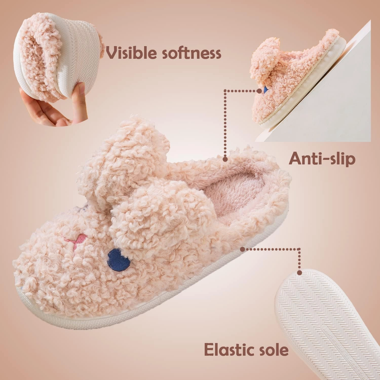 Bunny Slippers for Women Cute Animal Slippers Cozy Memory Foam House Slippers Warm Fleece Lining Soft Plush Non-Slip Sole Indoor Outdoor Shoes