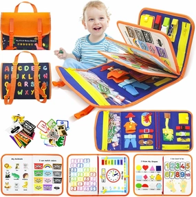 Busy Board Montessori Toys for Toddler,Busy Book - Sensory Preschool Learning Activities Educational Toys with Fine Motor Skills,Gift for Boys Girls,Travel Essentials for Plane Car (Blue)