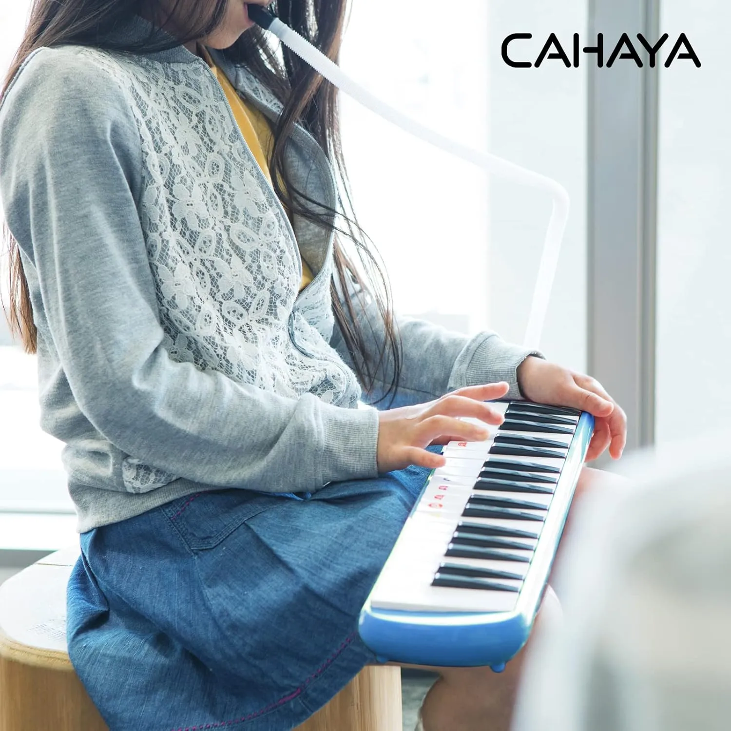 CAHAYA Melodica 37 Keys with Carrying Bag and 2 with Mouthpieces Air Piano Keyboard Musical Instrument for Kids and Adults, Blue, Model CY0049-2