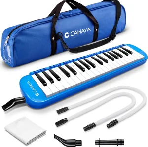CAHAYA Melodica 37 Keys with Carrying Bag and 2 with Mouthpieces Air Piano Keyboard Musical Instrument for Kids and Adults, Blue, Model CY0049-2