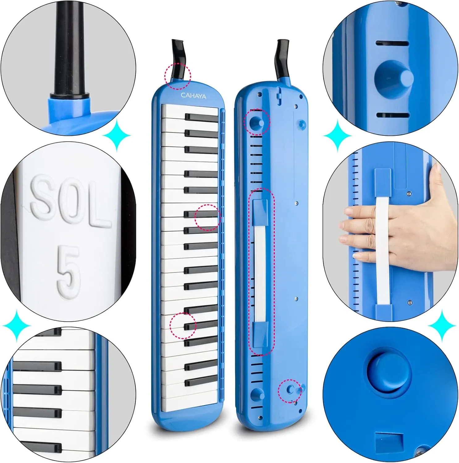 CAHAYA Melodica 37 Keys with Carrying Bag and 2 with Mouthpieces Air Piano Keyboard Musical Instrument for Kids and Adults, Blue, Model CY0049-2