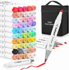 Caliart Alcohol Brush Markers, 51 Colors Dual Tip Artist Brush & Chisel Tip Sketch Art Markers, Aesthetic Cute Preppy Stuff School Supplies, Pens for Lettering Cards Drawing Mothers Day Gift for Mom