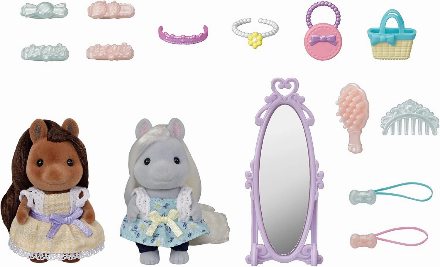 Calico Critters Bella,Giselle Pony Friends Set, Dollhouse Playset with Figures and Accessories
