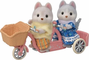 Calico Critters Husky Brother & Sister's Tandem Cycling Set, Dollhouse Playset with Figures and Accessories