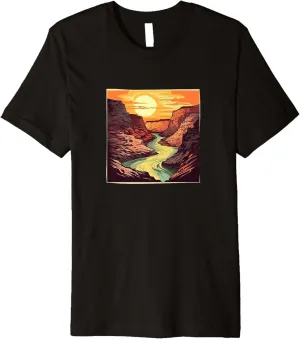 Canyon With River Vintage Landscape Colorful Graphic Premium T-Shirt