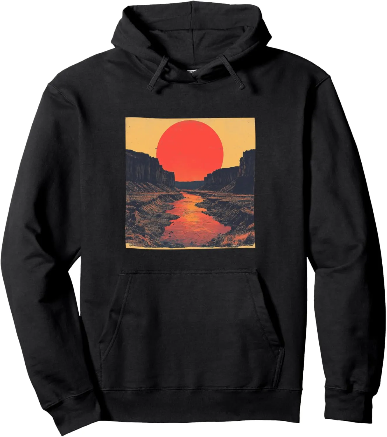 Canyon With River Vintage Landscape Graphic Pullover Hoodie