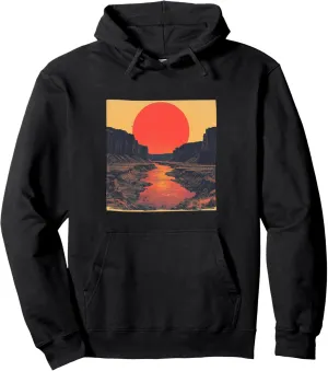 Canyon With River Vintage Landscape Graphic Pullover Hoodie