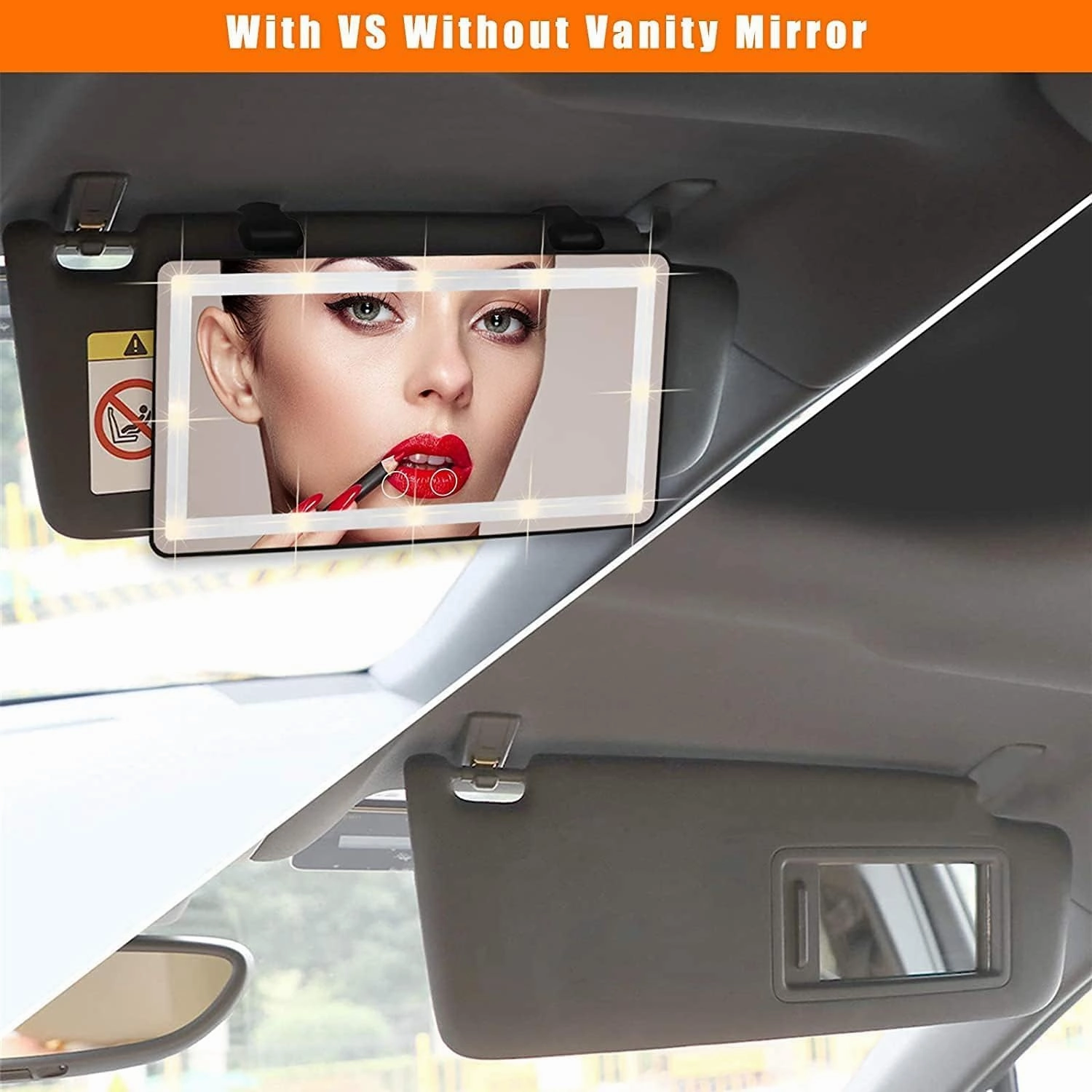 Car Sun Visor Vanity Mirror with Dimmable Touch Screen & Rechargeable LED Light, 3 Light Modes & 60 LEDs, Rear View Sun-Shading Travel Cosmetic Mirror (Pink, 1 Pack)