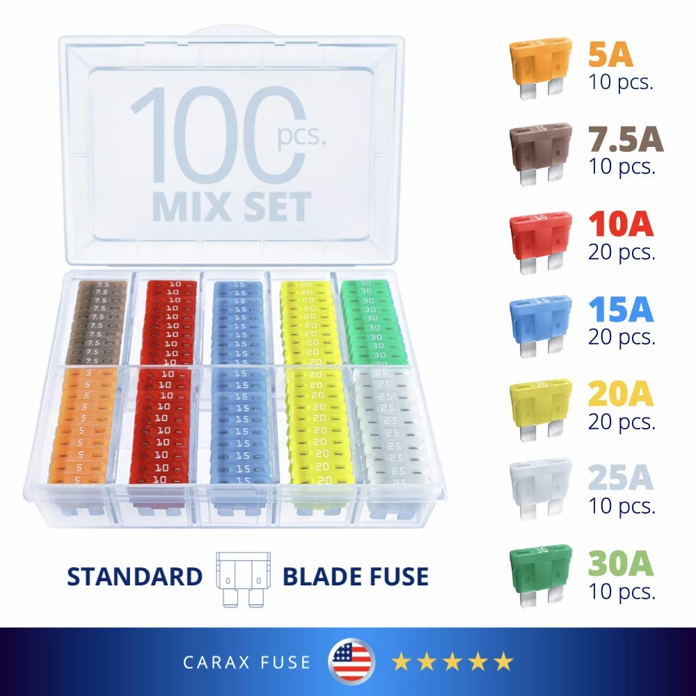 CARAX Glow Fuse Premium ATC/ATO/ATS LED Automotive Fuse Smart Auto Glow for Easy Identification Mix 100 pcs