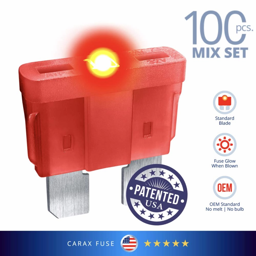CARAX Glow Fuse Premium ATC/ATO/ATS LED Automotive Fuse Smart Auto Glow for Easy Identification Mix 100 pcs