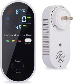 Carbon Monoxide Detector Plug in Wall, WESHLGD Portable Carbon Monoxide Detector for Travel, 3-in-1 CO Detector for Home and Travel Camping(CO Gas Meter Temperature Humidity Sensor)