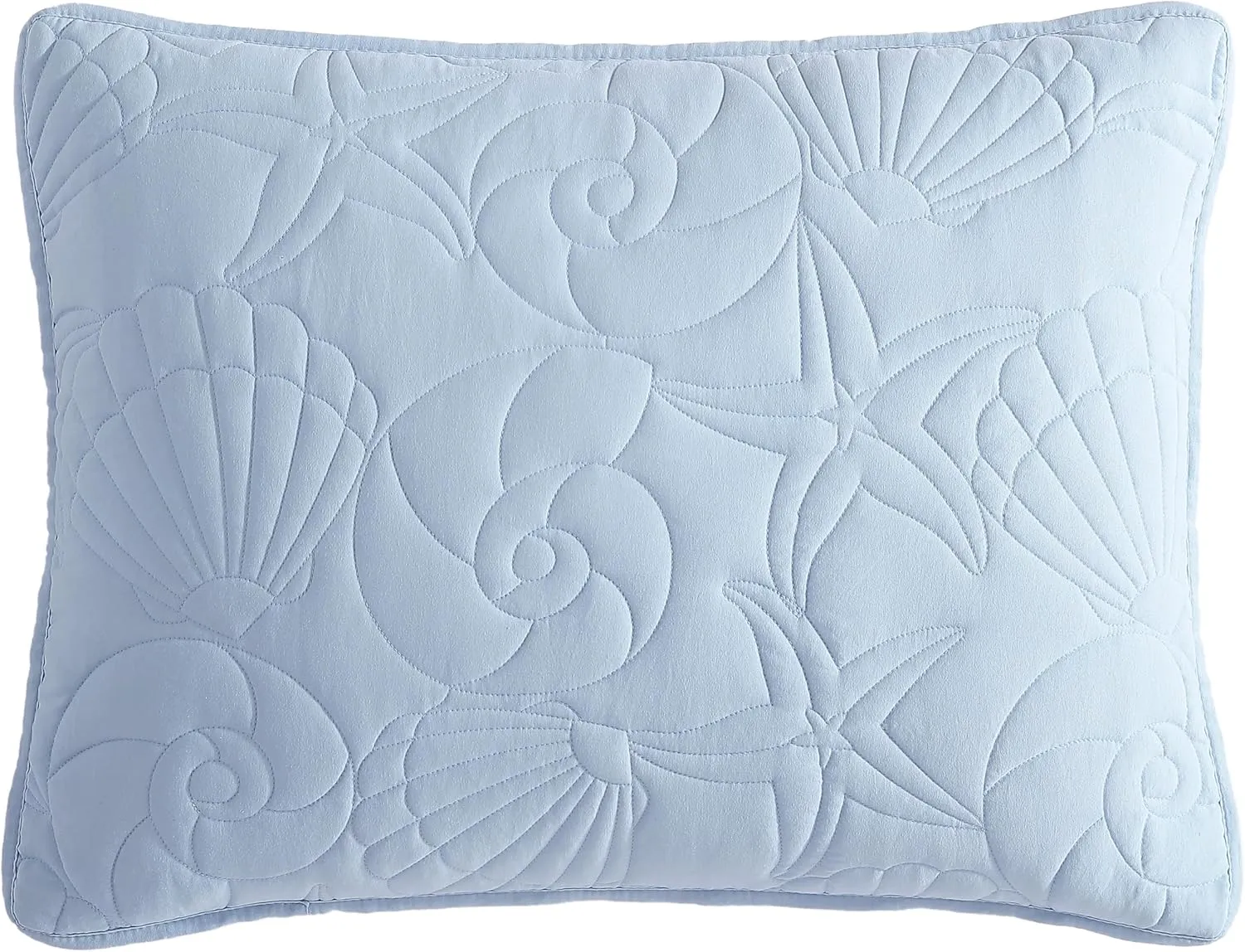 CARIBBEAN JOE King Outlined Shell 3-Piece Quilt Set, Coastal Beach Design Bedding, Blue