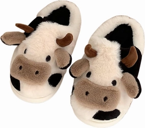 Cartoon animal cattle slippers, winter slippers, warm home shoes, interesting plush cotton shoes