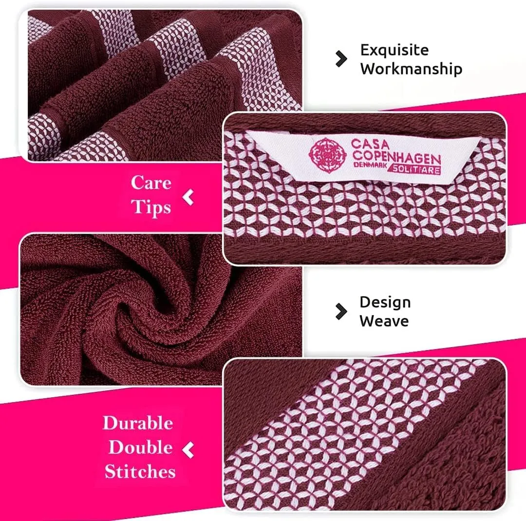 CASA COPENHAGEN Solitaire Mix 6 Pieces Towel Set- Navy Blue   Burgundy, 600 GSM 2Bath Towel 2Hand Towel 2Washcloth, Designed in Denmark Made of Soft Egyptian Cotton for Bathroom, Kitchen & Shower